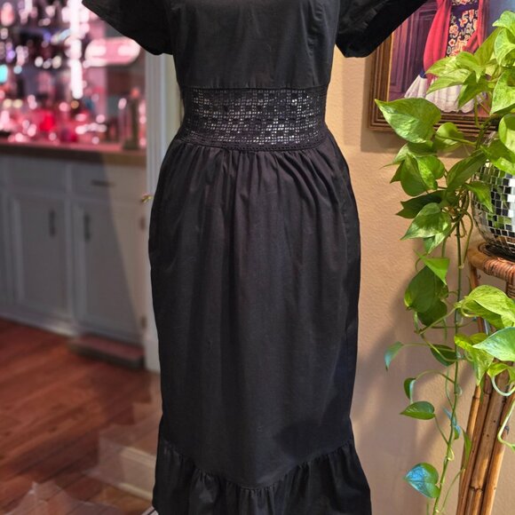 Dark Coquette Summer Black Midi Sheer Waist Dress Torrid 00 M/L - Picture 6 of 10